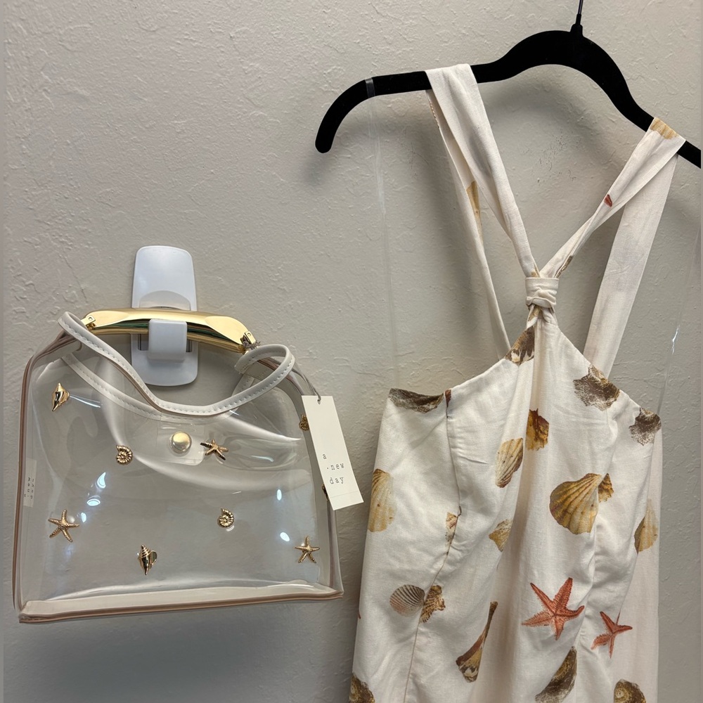 Seashell Starfish Beach Dress w/ Clear Gold Shell Embellished Purse Bag NWT, 2XL